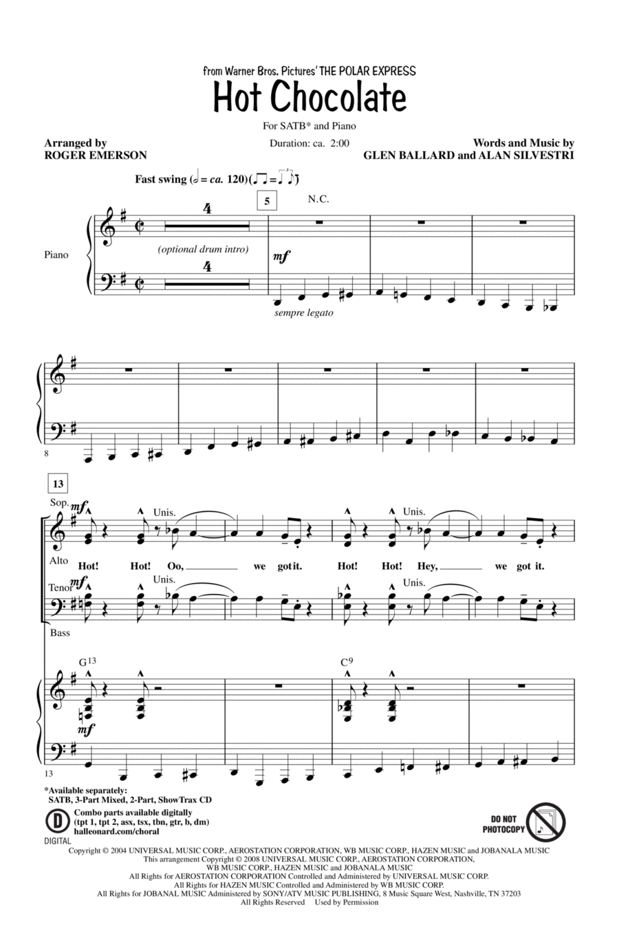 Hot Chocolate (from Polar Express) 4-Part scores gallery preview page 1