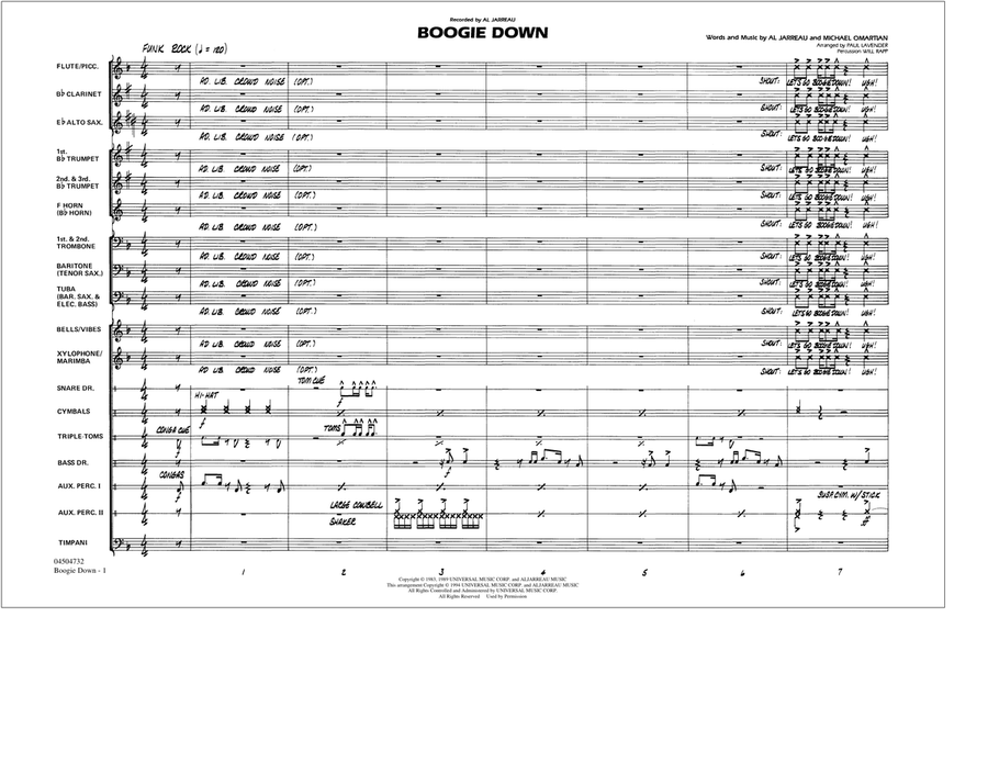 Boogie Down - Conductor Score (Full Score) Marching Band scores gallery preview page 1