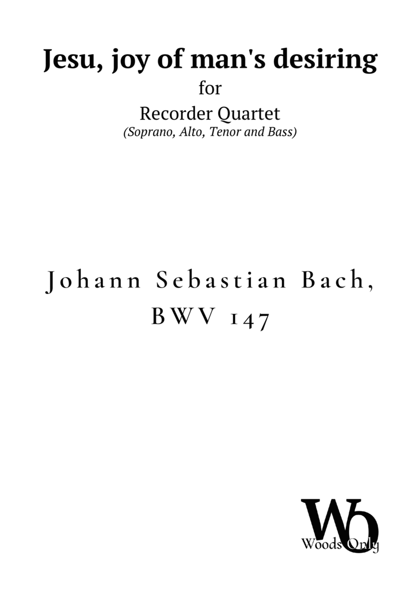 Jesu, joy of man's desiring by Bach for Recorder Choir Quartet image number null
