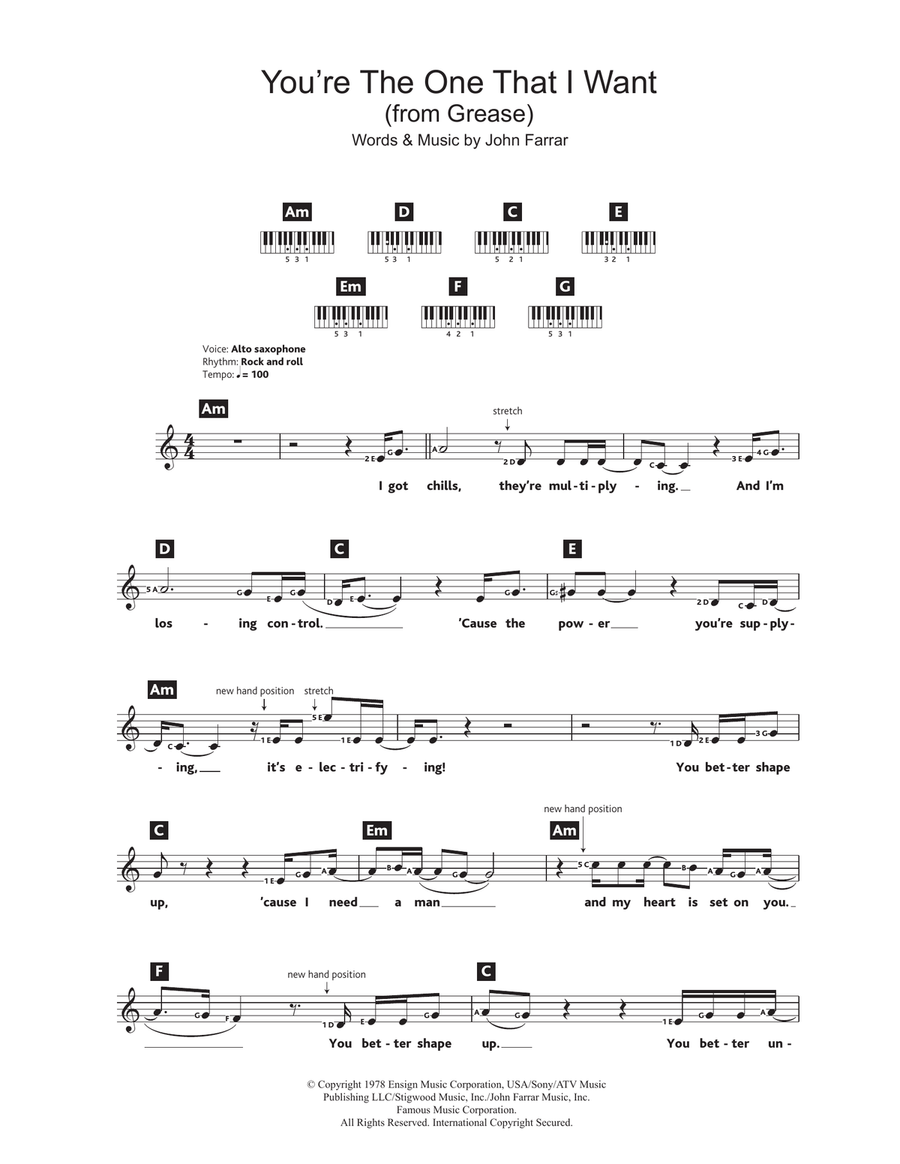 You're The One That I Want (from Grease) Piano Solo scores gallery preview page 1