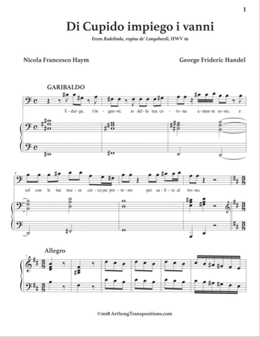 HANDEL: Di Cupido impiego i vanni (transposed to B minor) Voice scores gallery preview page 2