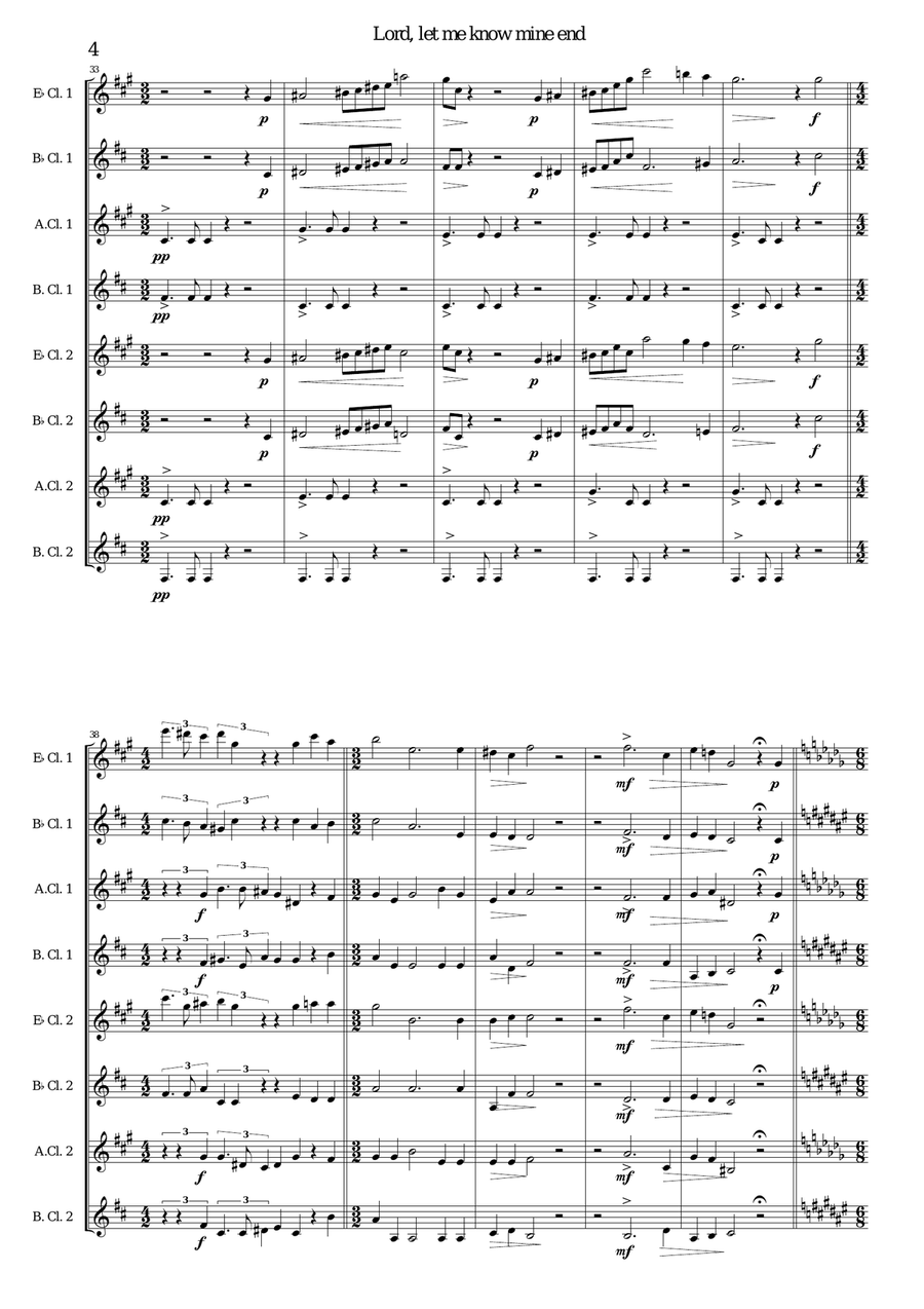 Lord, let me know mine end for clarinet octet or clarinet choir Clarinet Choir scores gallery preview page 4