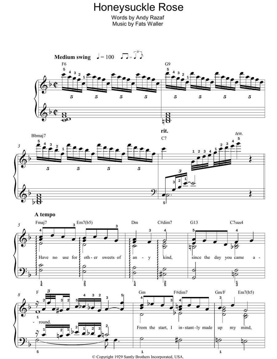 Honeysuckle Rose Easy Piano scores gallery preview page 1