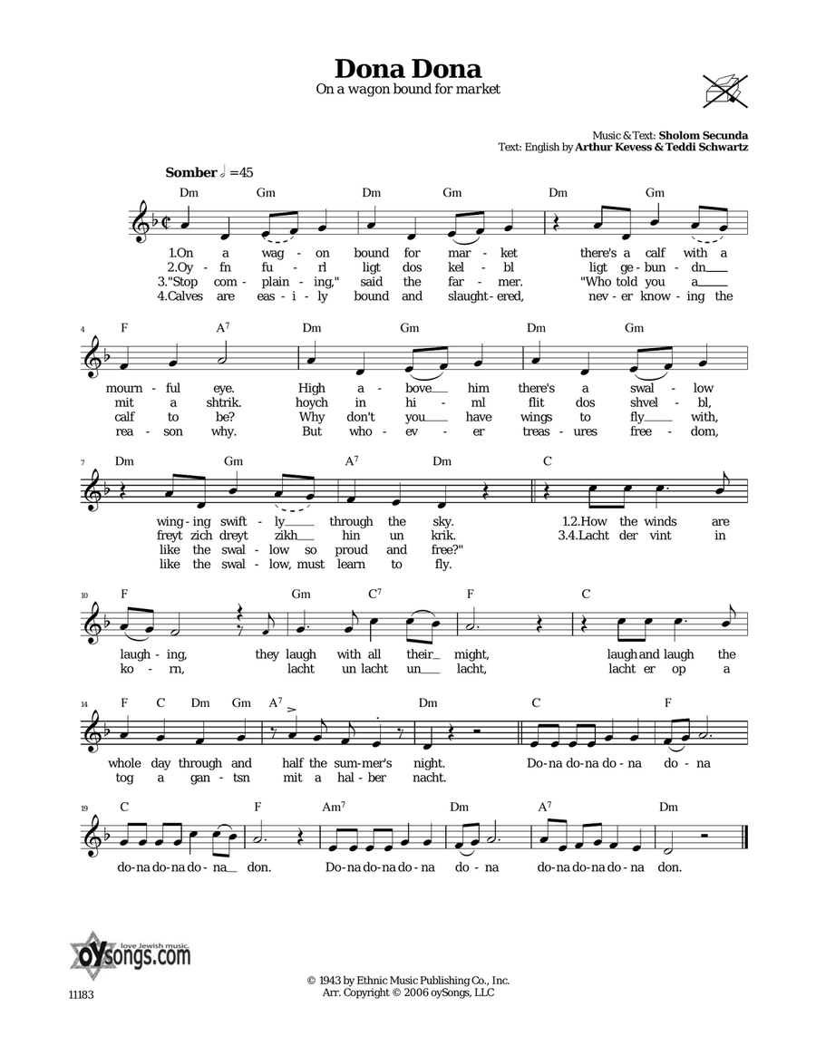 Dona Dona (On A Wagon Bound For Market) Piano scores gallery preview page 1