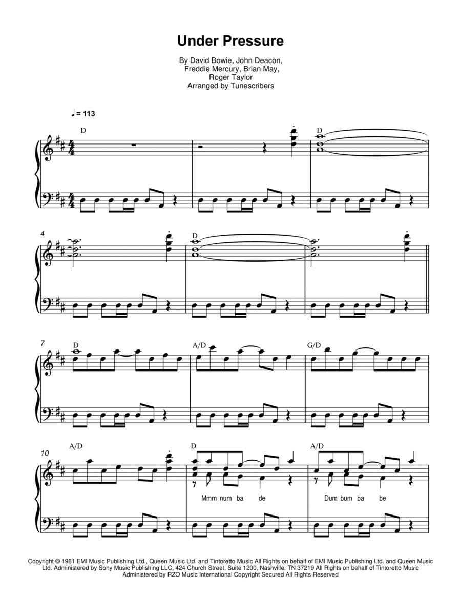 Under Pressure Under Pressure Piano Solo scores gallery preview page 1