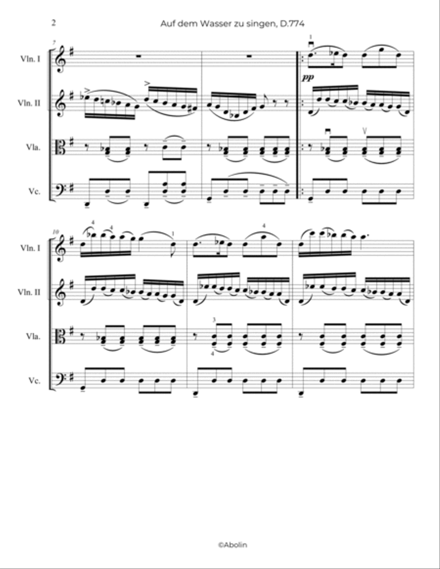 Schubert: Auf dem Wasser zu singen, D.774 - String Quartet String Quartet scores gallery preview page 3