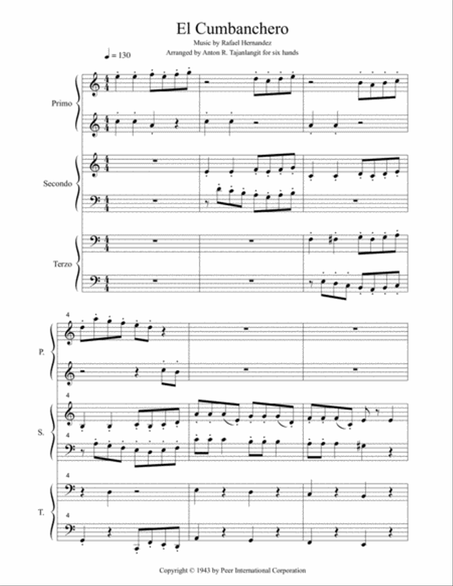 El Cumbanchero - for six hands Piano Trio scores gallery preview page 1