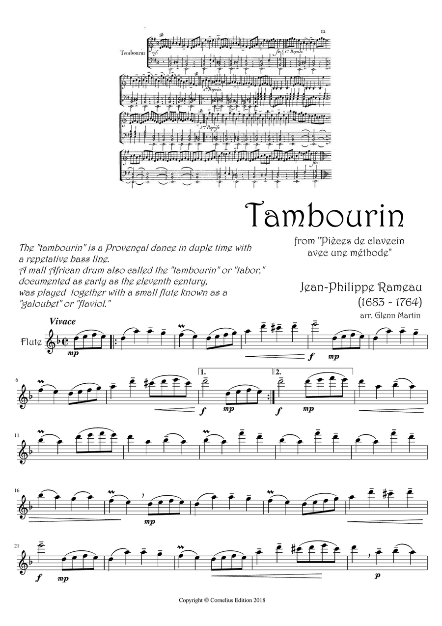 Jean-Philippe Rameau Tambourin Flute and Piano accompaniment Chamber Music scores gallery preview page 3