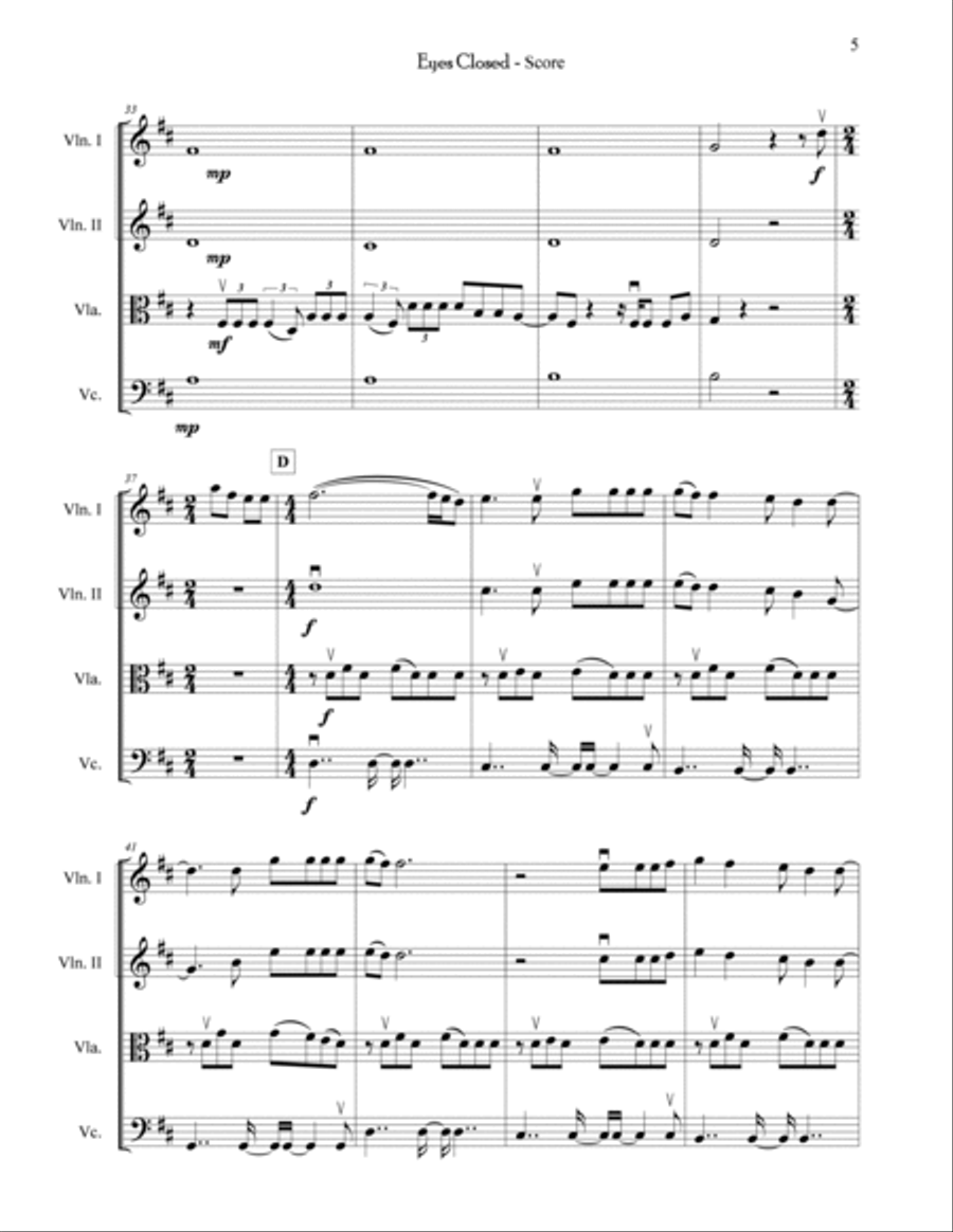 Eyes Closed String Quartet scores gallery preview page 5