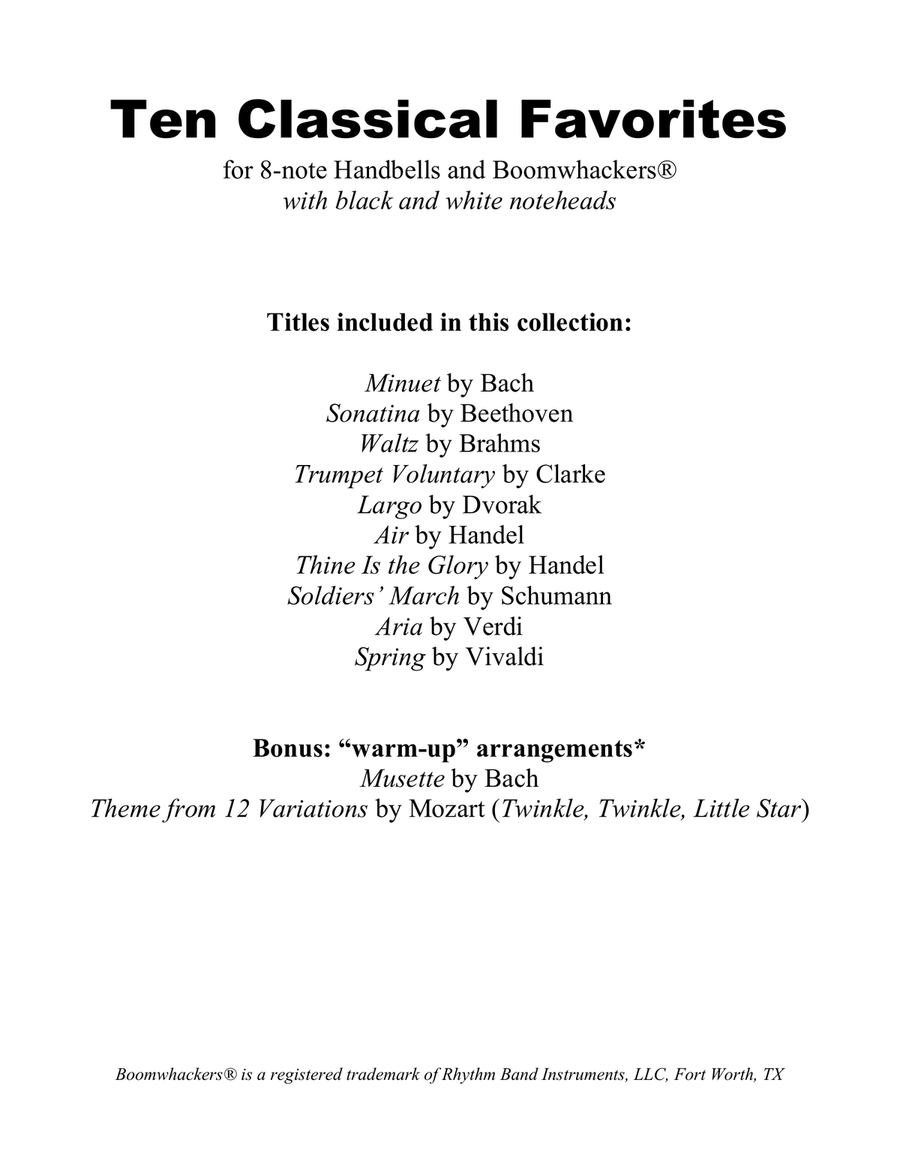 Ten Classical Favorites for 8-note Bells and Boomwhackers® (with Black and White Notes) Handbell Choir scores gallery preview page 2