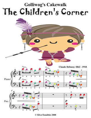 Golliwog's Cakewalk Easy Piano Sheet Music with Colored Notes