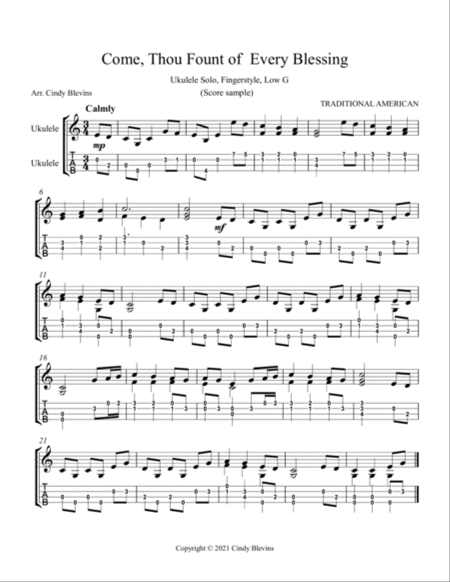 12 Favorite Hymns, Ukulele Solo, Fingerstyle, Low G Ukulele scores gallery preview page 2