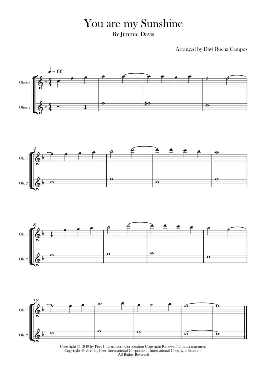 You Are My Sunshine You Are My Sunshine Woodwind Duet scores gallery preview page 1