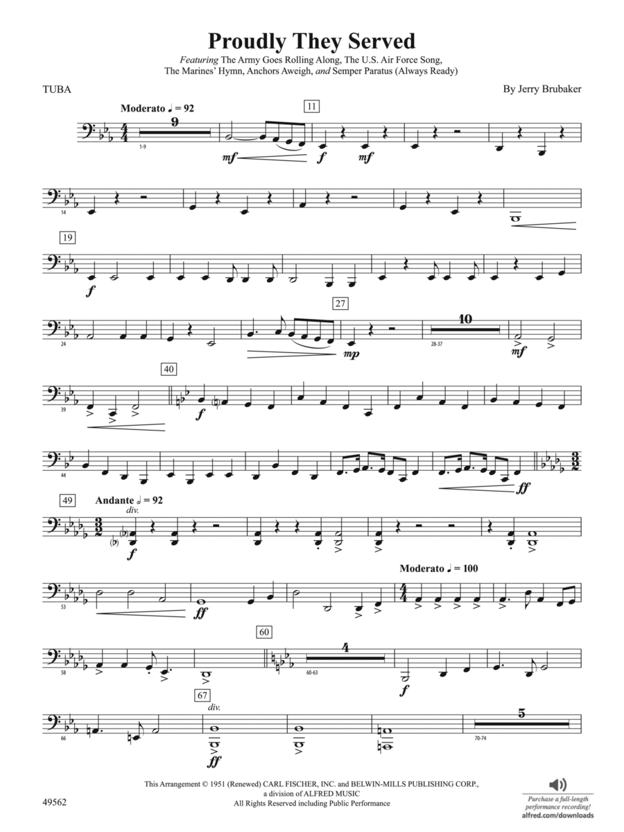 Proudly They Served: Tuba Concert Band scores gallery preview page 1