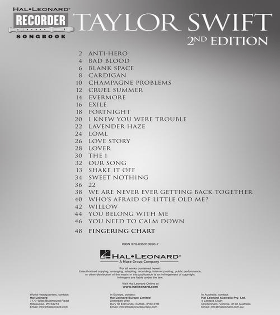 Taylor Swift – 2nd Edition Recorder scores gallery preview page 3