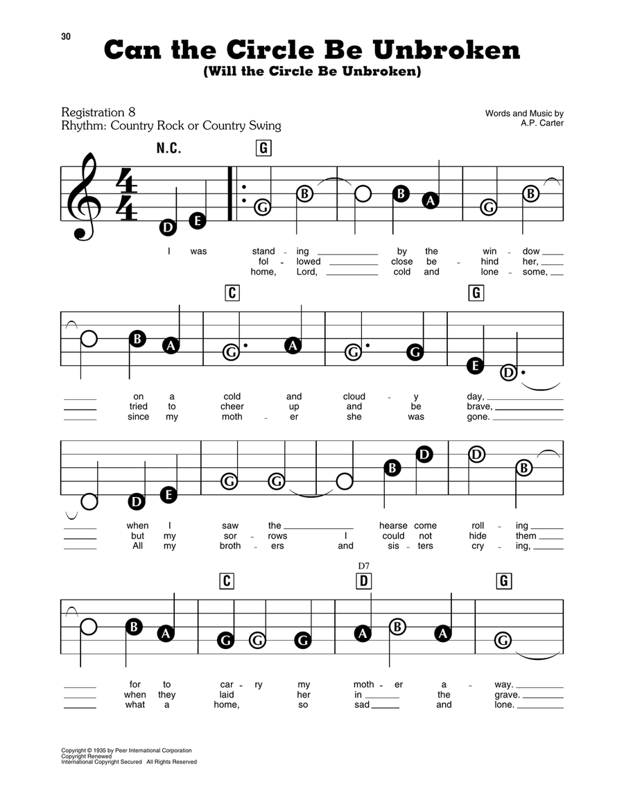 Can The Circle Be Unbroken (Will The Circle Be Unbroken) Electronic Keyboard scores gallery preview page 1