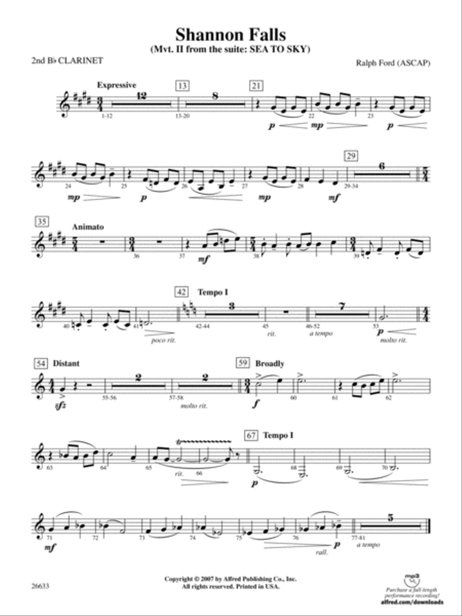 Shannon Falls: 2nd B-flat Clarinet Full Orchestra scores gallery preview page 1