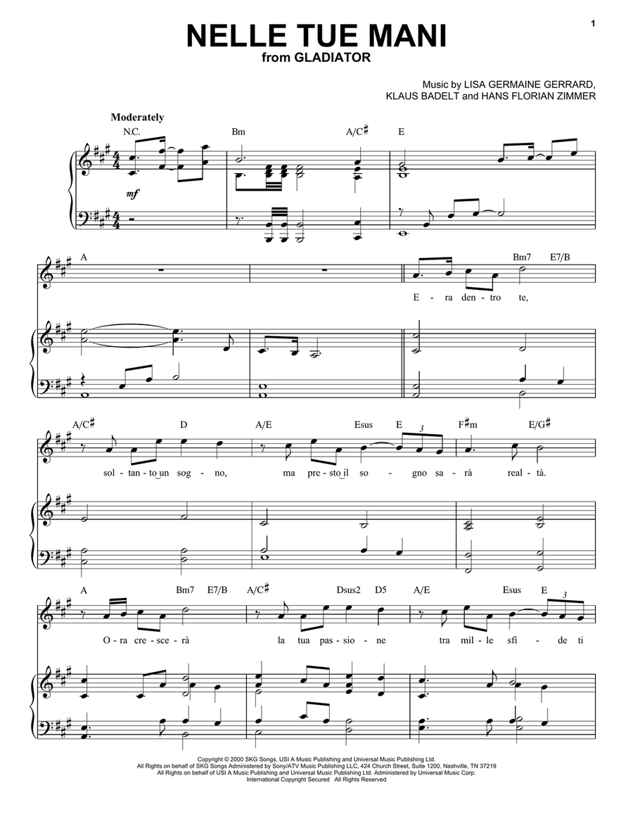 Nelle Tue Mani Piano, Vocal scores gallery preview page 1