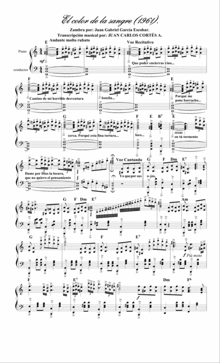 El color de la sangre. Zambra por Juan Gabriel García Escobar. Small Ensemble scores gallery preview page 1