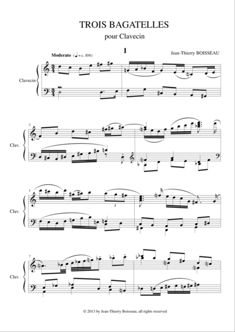 Jean-Thierry Boisseau : Trois Bagatelles pour clavecin Harpsichord scores gallery preview page 2