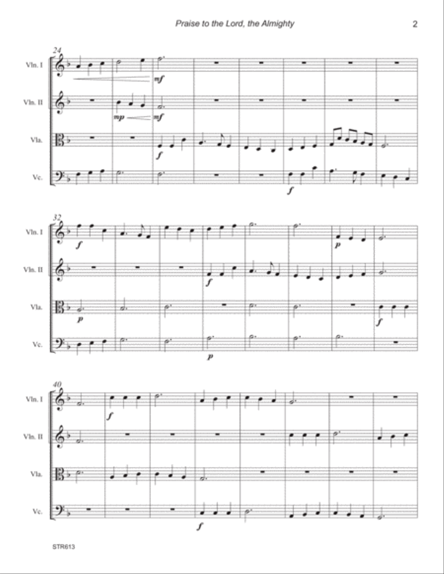 PRAISE TO THE LORD, THE ALMIGHTY - String Quartet (unaccompanied) A Cappella scores gallery preview page 2
