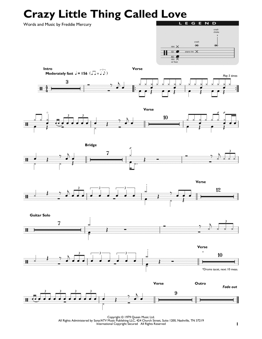 Crazy Little Thing Called Love Drum Set scores gallery preview page 1