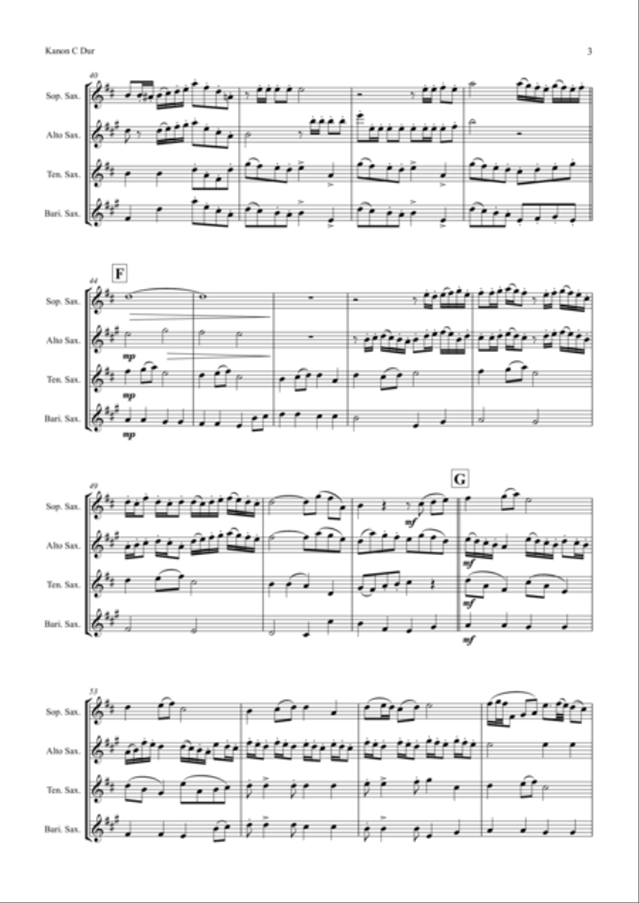 Kanon C-Dur - Saxophone Quartet Saxophone Quartet scores gallery preview page 3