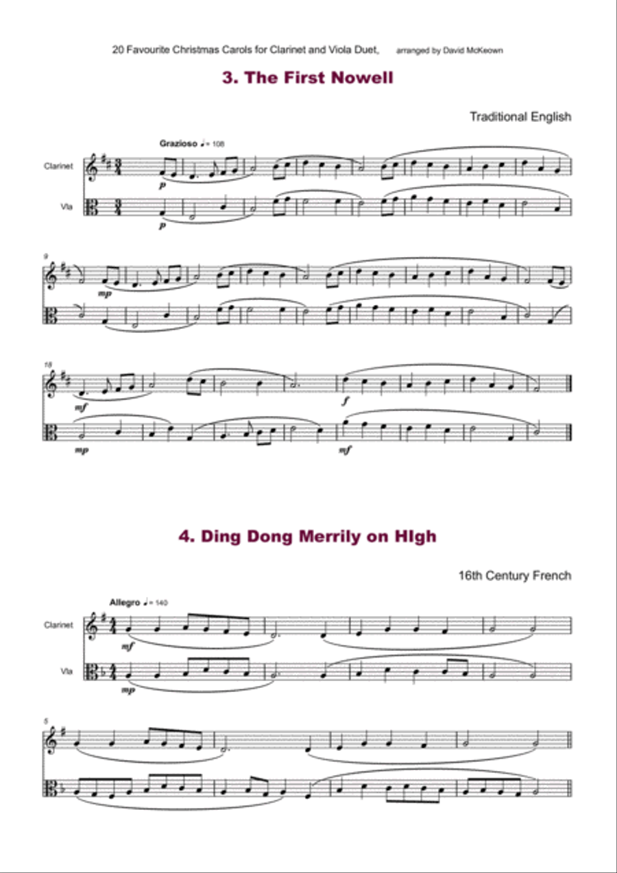 20 Favourite Christmas Carols for Clarinet and Viola Duet Clarinet scores gallery preview page 4