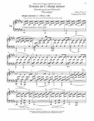Book cover for Piano Sonata No. 14 In C-Sharp Minor, Op. 27, No. 2 "Moonlight" (Movements 1-3)
