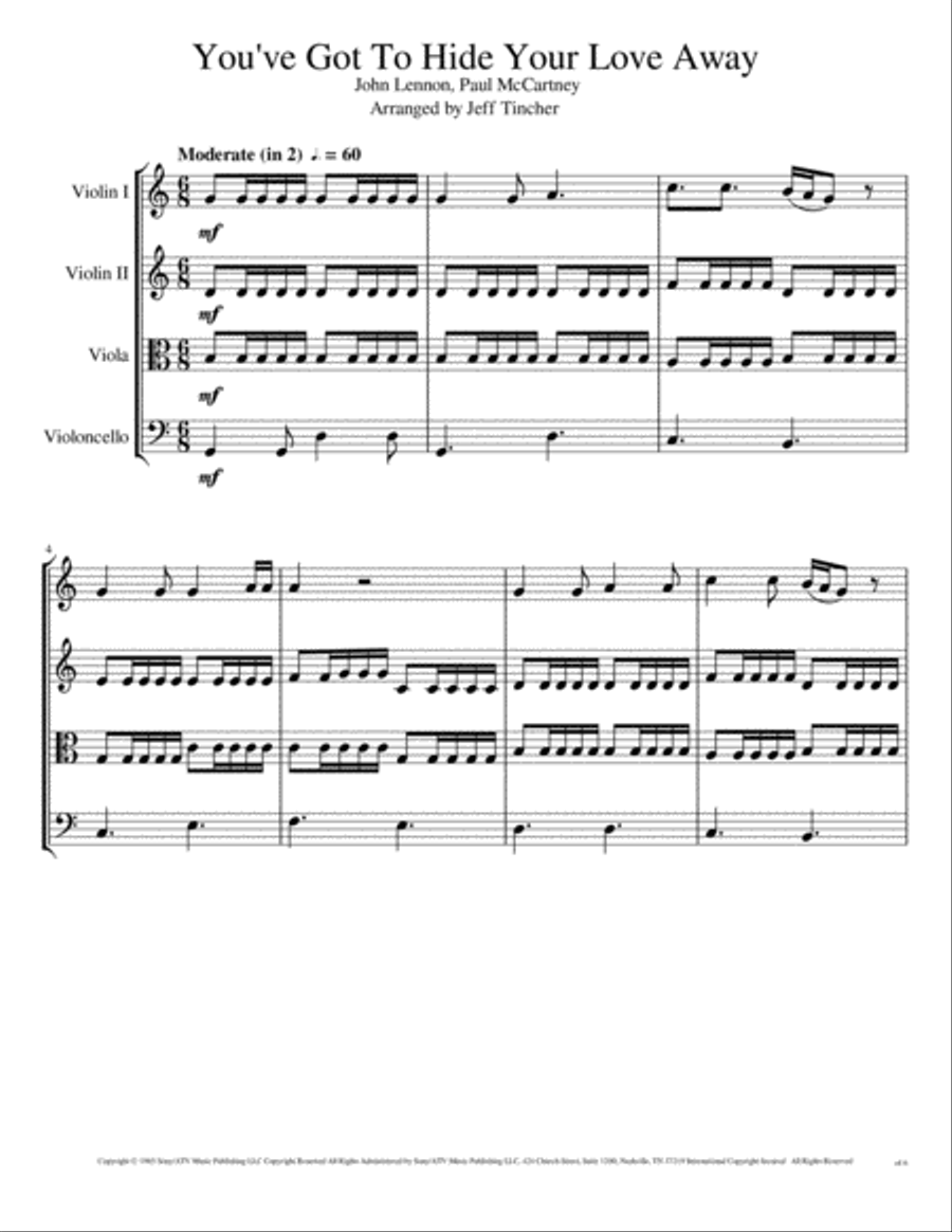 You've Got To Hide Your Love Away String Quartet scores gallery preview page 2