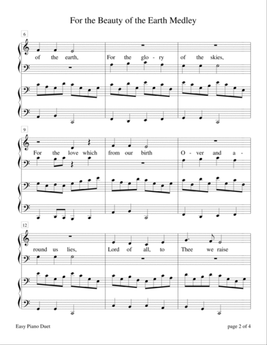 For the Beauty of the Earth Medley (Easy Piano Duet; 1 Piano, 4 Hands) Easy Piano scores gallery preview page 5