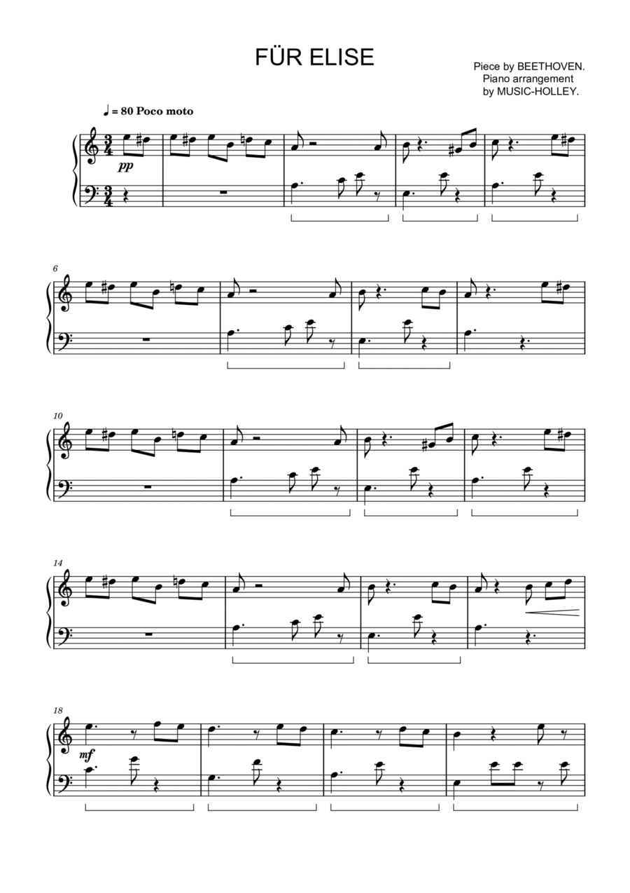 Beethoven - Fur Elise (easy piano sheet) Easy Piano scores gallery preview page 1