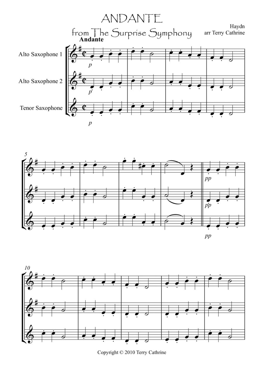 Andante from the Surprise Symphony Woodwind Trio scores gallery preview page 1