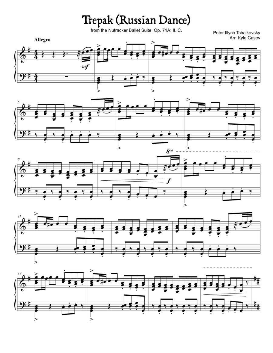 Russian Dance (Trepak) from Tchaikovsky's Nutcracker Ballet Suite Piano Solo scores gallery preview page 1
