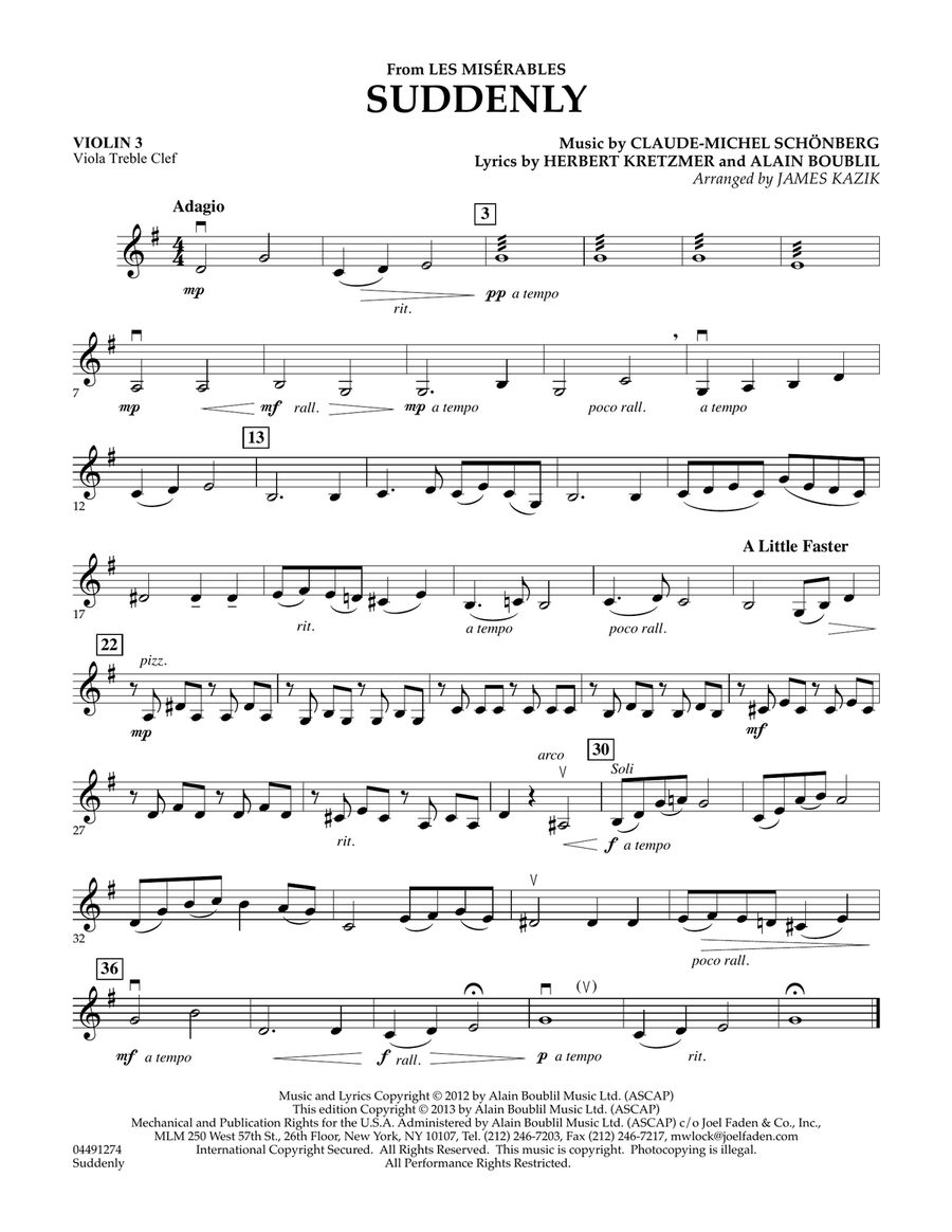 Suddenly (from Les Miserables) - Violin 3 (Viola Treble Clef) Orchestra scores gallery preview page 1
