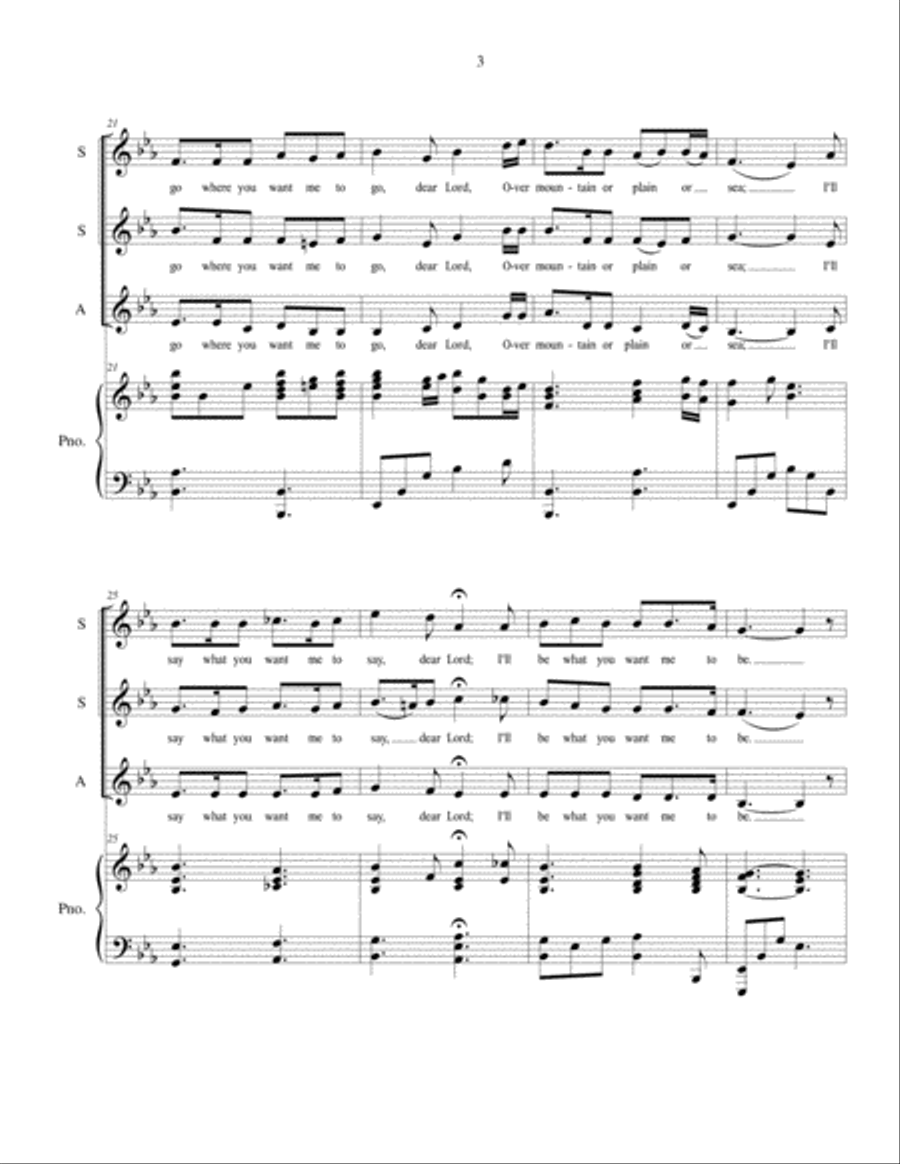 I'll Go Where You Want Me To Go - SSA vocal trio with piano accompaniment SSA scores gallery preview page 3