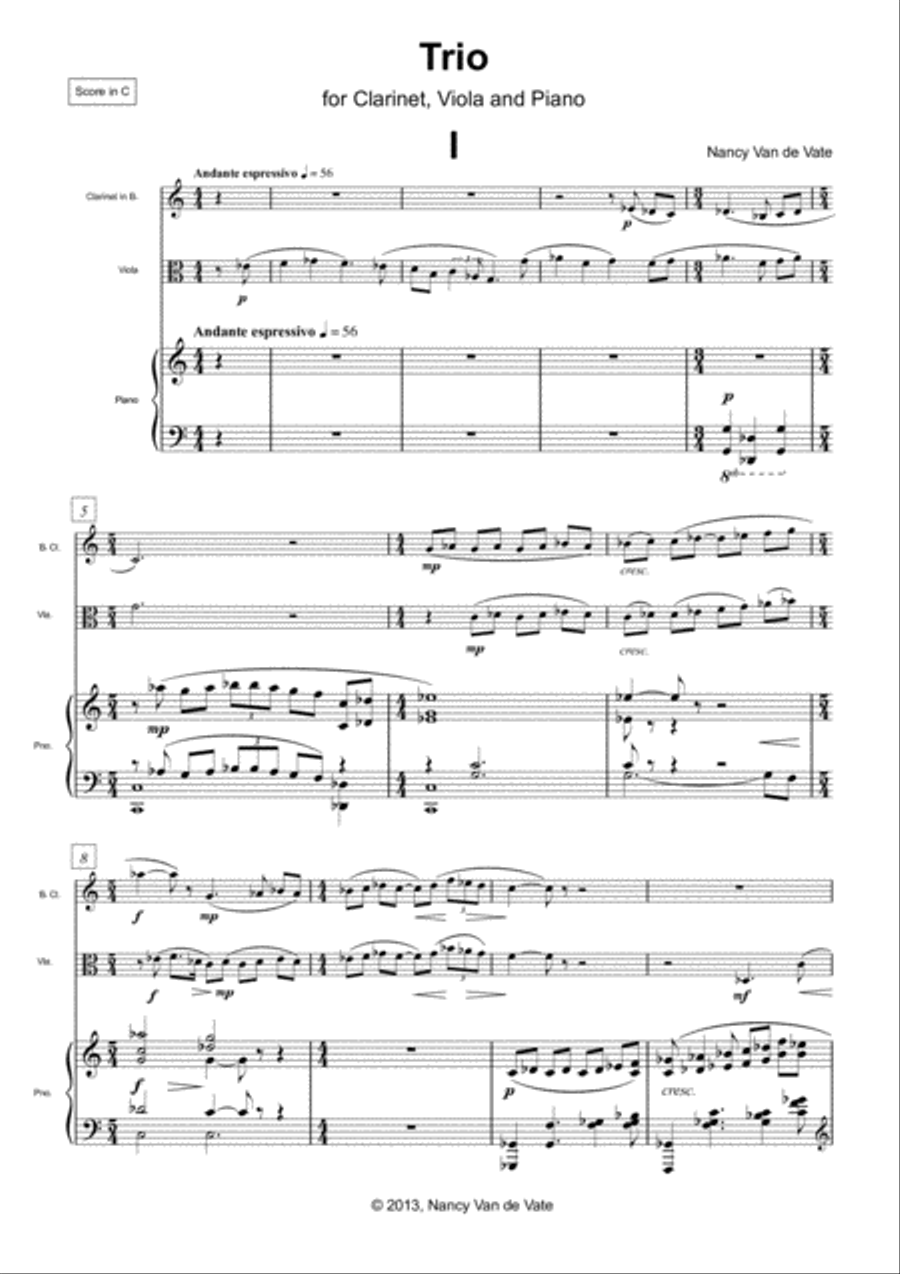 [Van de Vate] Trio for Clarinet, Viola, and Piano Clarinet scores gallery preview page 5