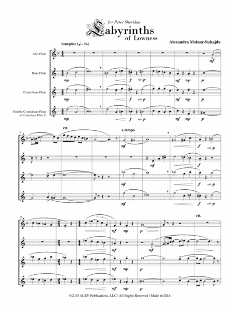 Labyrinths of Lowness for Low Flute Quartet Flute Choir scores gallery preview page 2