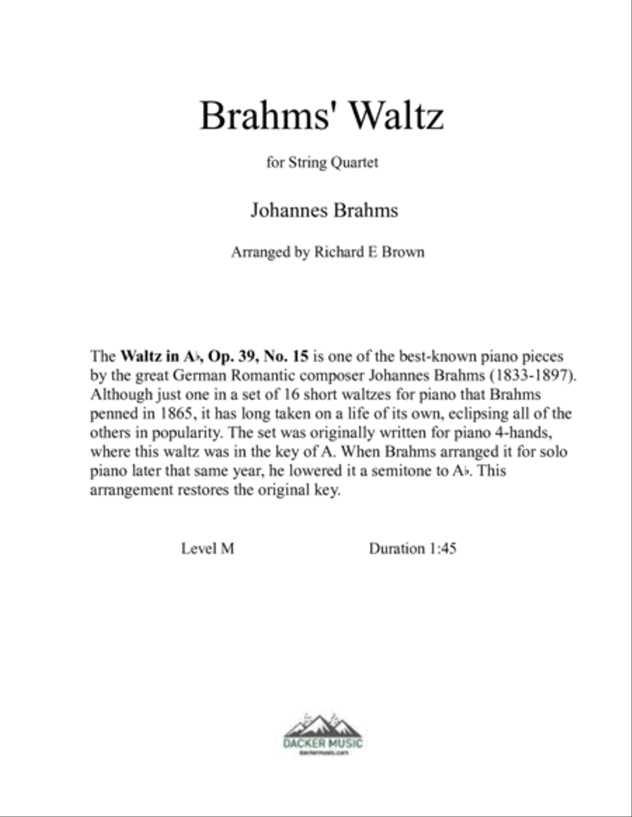 Brahms' Waltz - String Quartet String Quartet scores gallery preview page 2