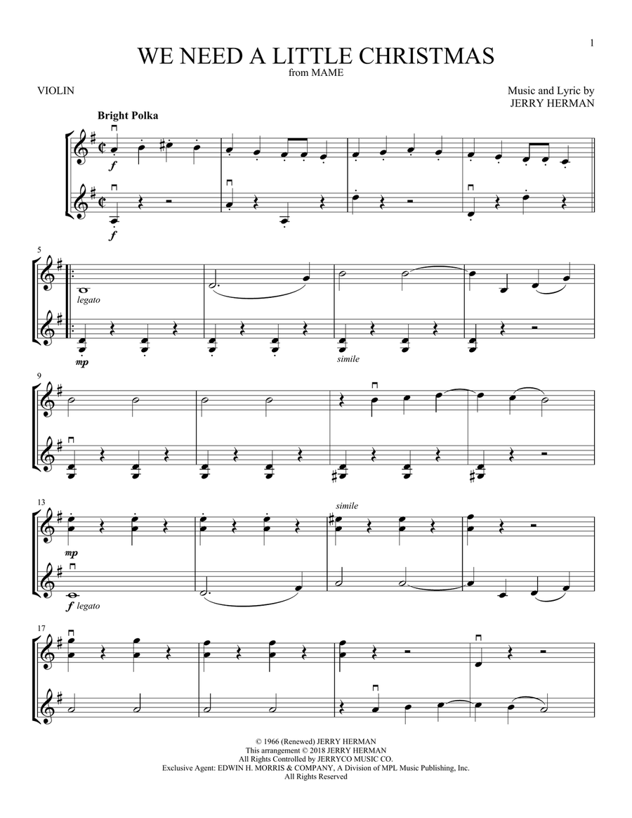 We Need A Little Christmas String Duet scores gallery preview page 1