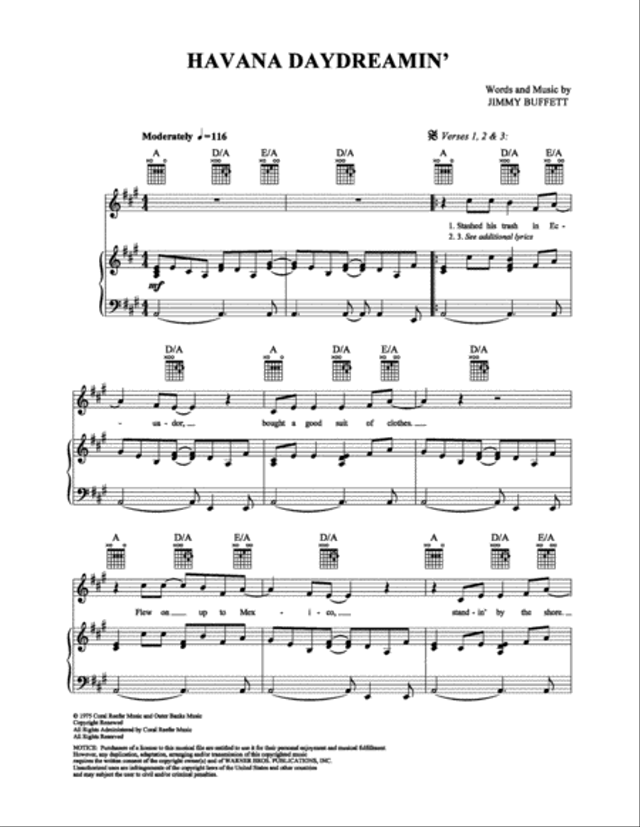 Havana Daydreamin' Piano, Vocal, Guitar scores gallery preview page 1