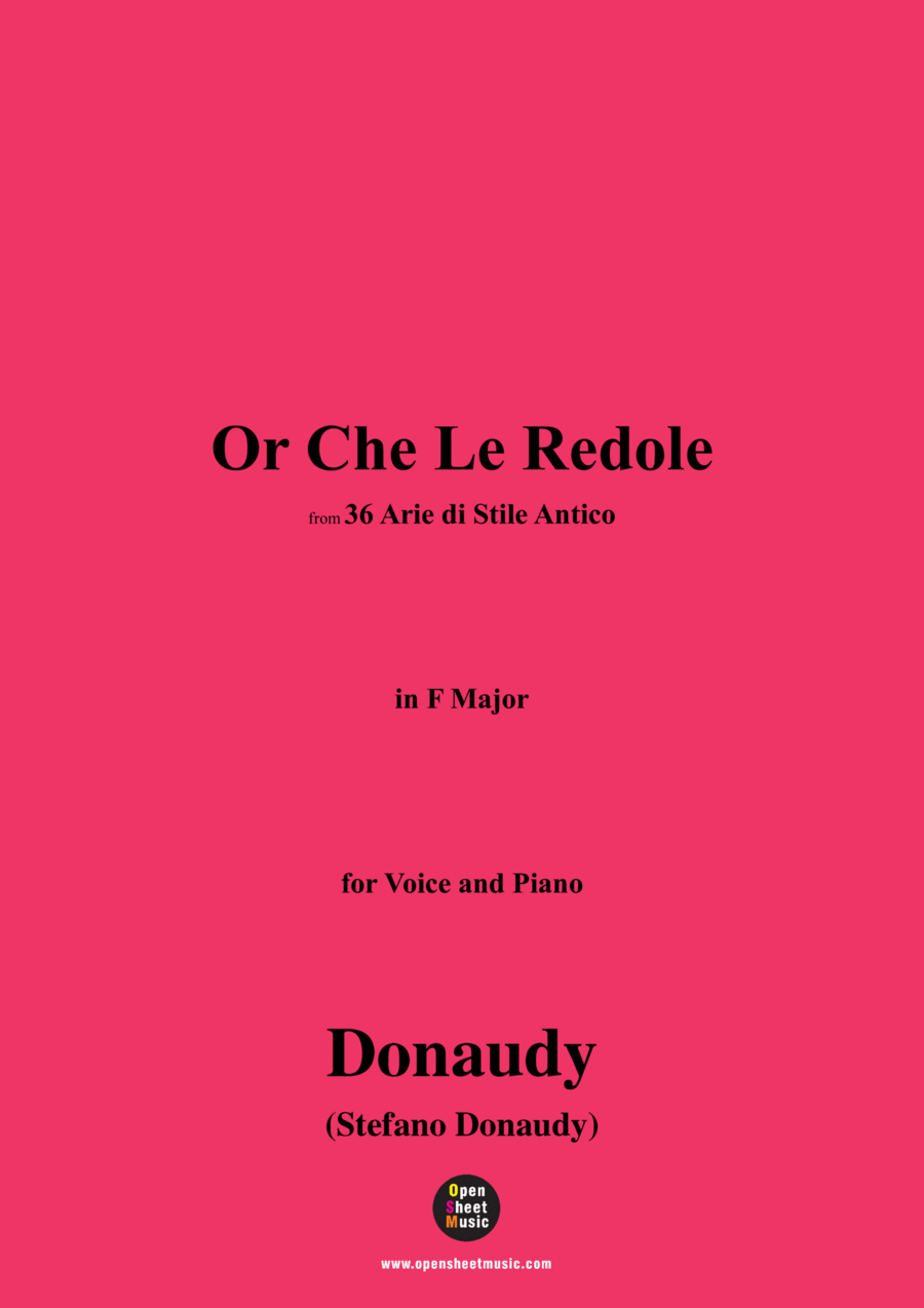 Donaudy-Or Che Le Redole,from 36 Arie di Stile Antico,in F Major Voice scores gallery preview page 1