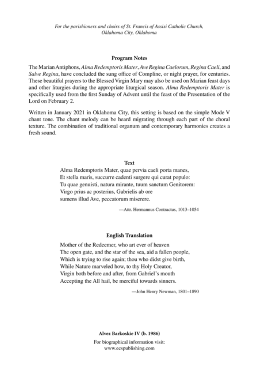 Alma Redemptoris Mater SSATB scores gallery preview page 2