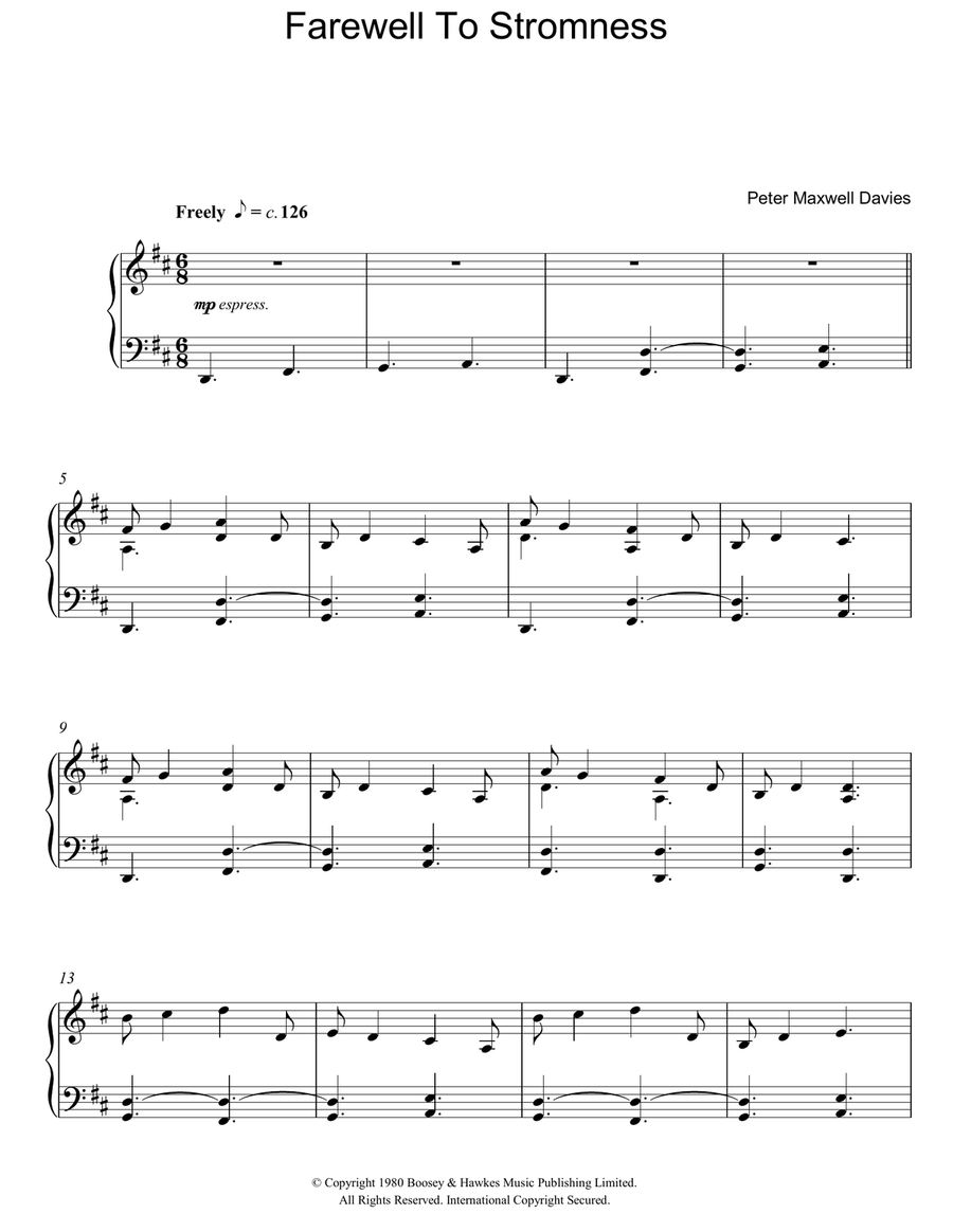 Farewell To Stromness Piano Solo scores gallery preview page 1
