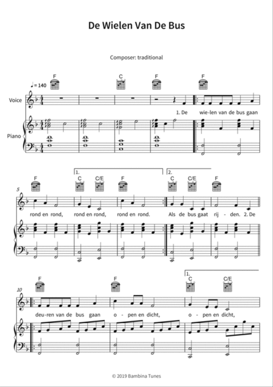 De Wielen Van De Bus Piano, Vocal, Guitar scores gallery preview page 3