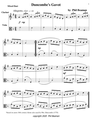 Duncombe's Gavot-mixed Duet 8-clarinet/viola