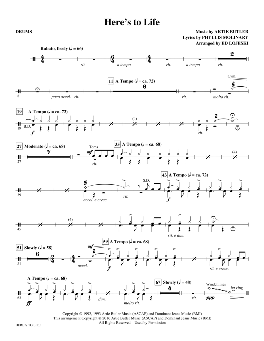 Here's to Life - Drums Here's to Life - Drums Choir scores gallery preview page 1