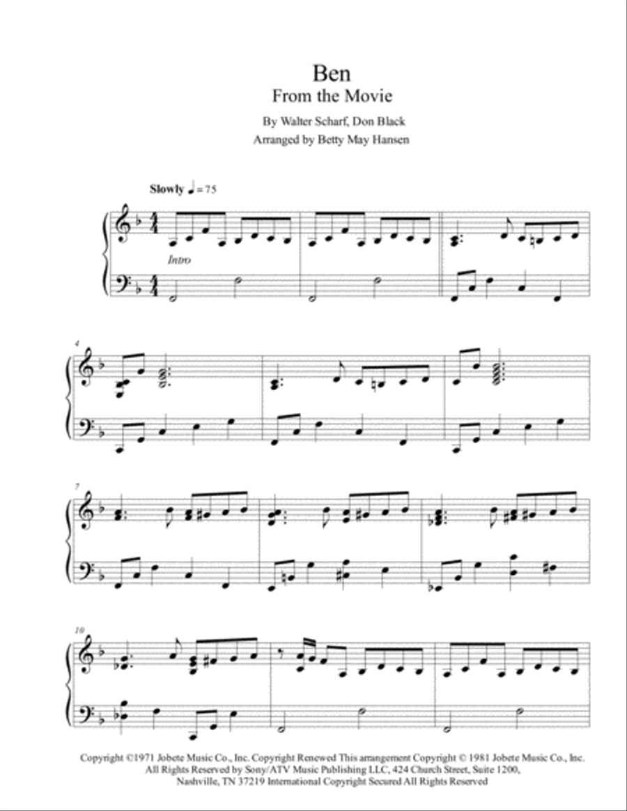 Ben Piano Solo scores gallery preview page 1
