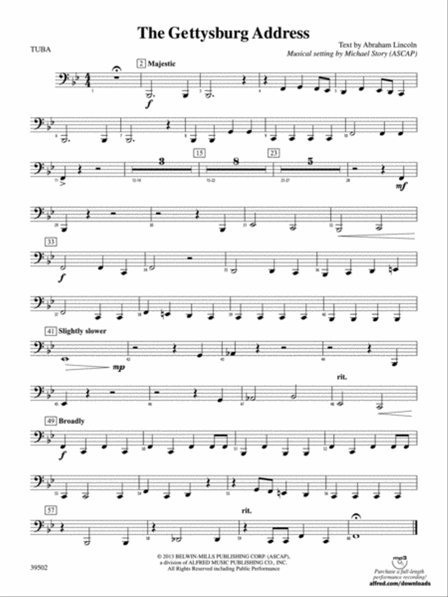The Gettysburg Address: Tuba Concert Band scores gallery preview page 1