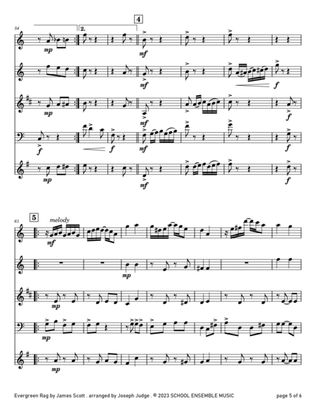Evergreen Rag by James Scott for Woodwind Quartet in Schools image number null